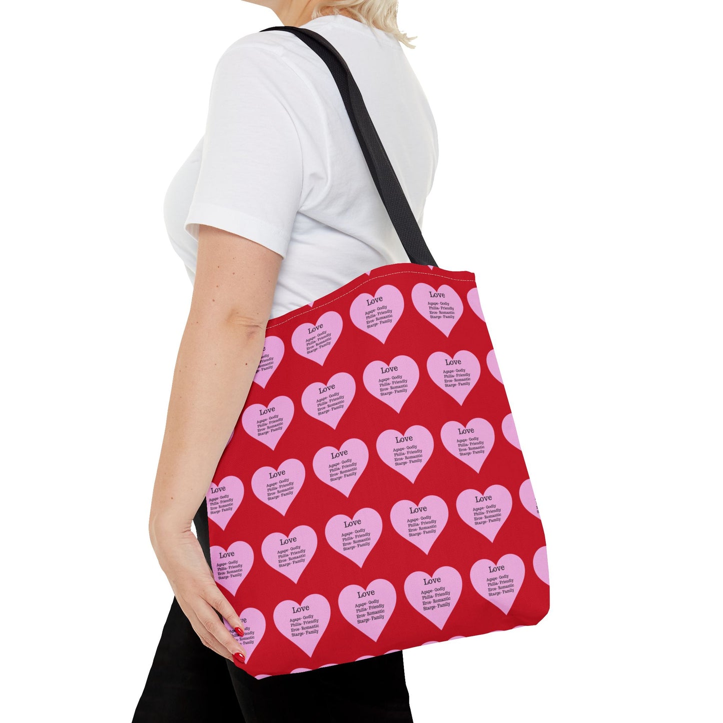 Pink Hearts Tote Bag (Dark red)