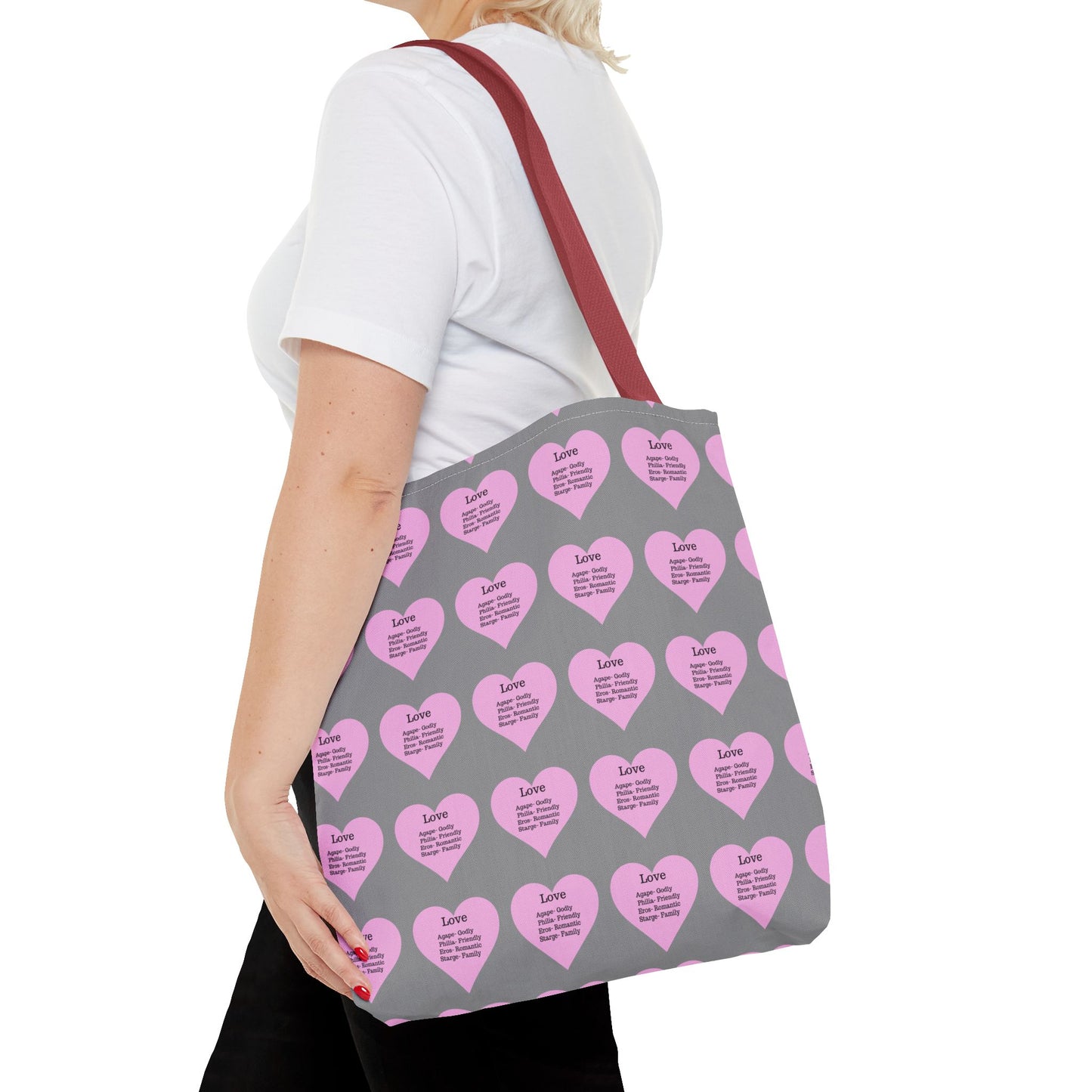 Pink Hearts Tote Bag (Grey)