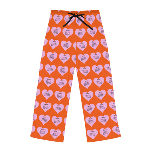 Cozy Heart Print Women's Pajama Pants (Orange)