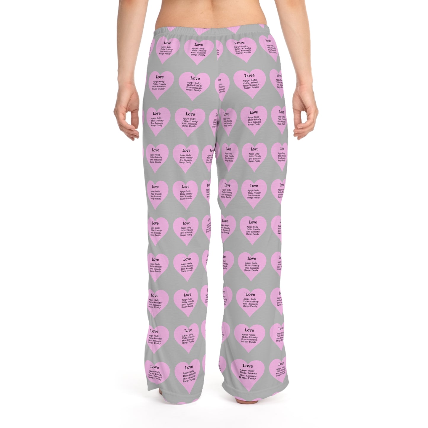 Cozy Heart Print Women's Pajama Pants (Light Grey)