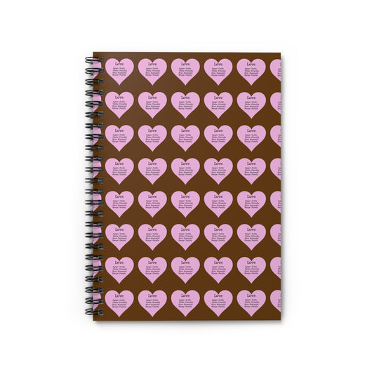 Charming Heart Spiral Notebook Pattern - Ruled Pages (Brown)