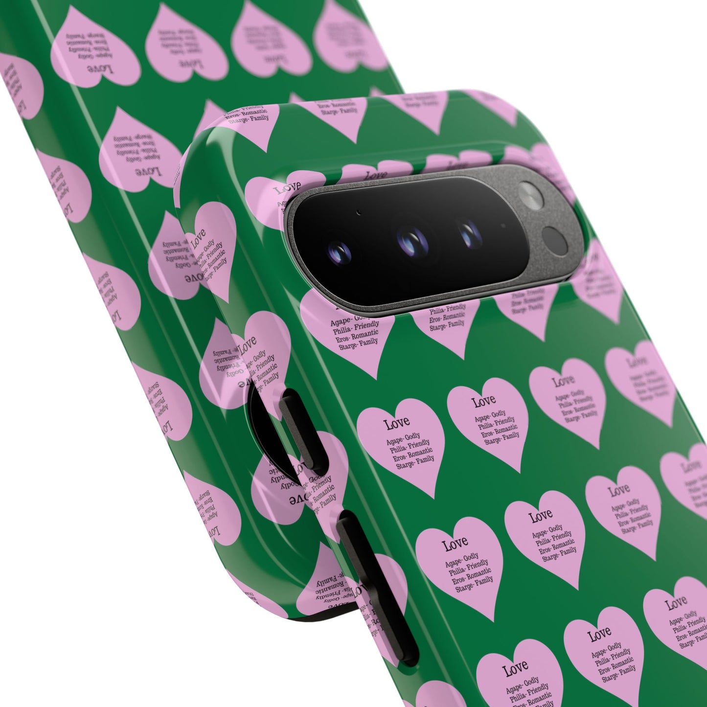 Hearts-A-Flutter Phone Case (iPhone, Google Pixel)(Dark green)
