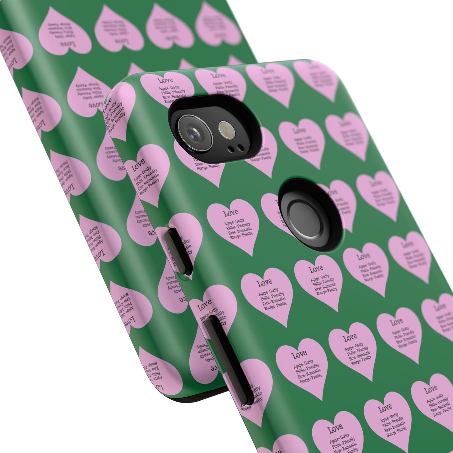 Hearts-A-Flutter Phone Case (iPhone, Google Pixel)(Dark green)