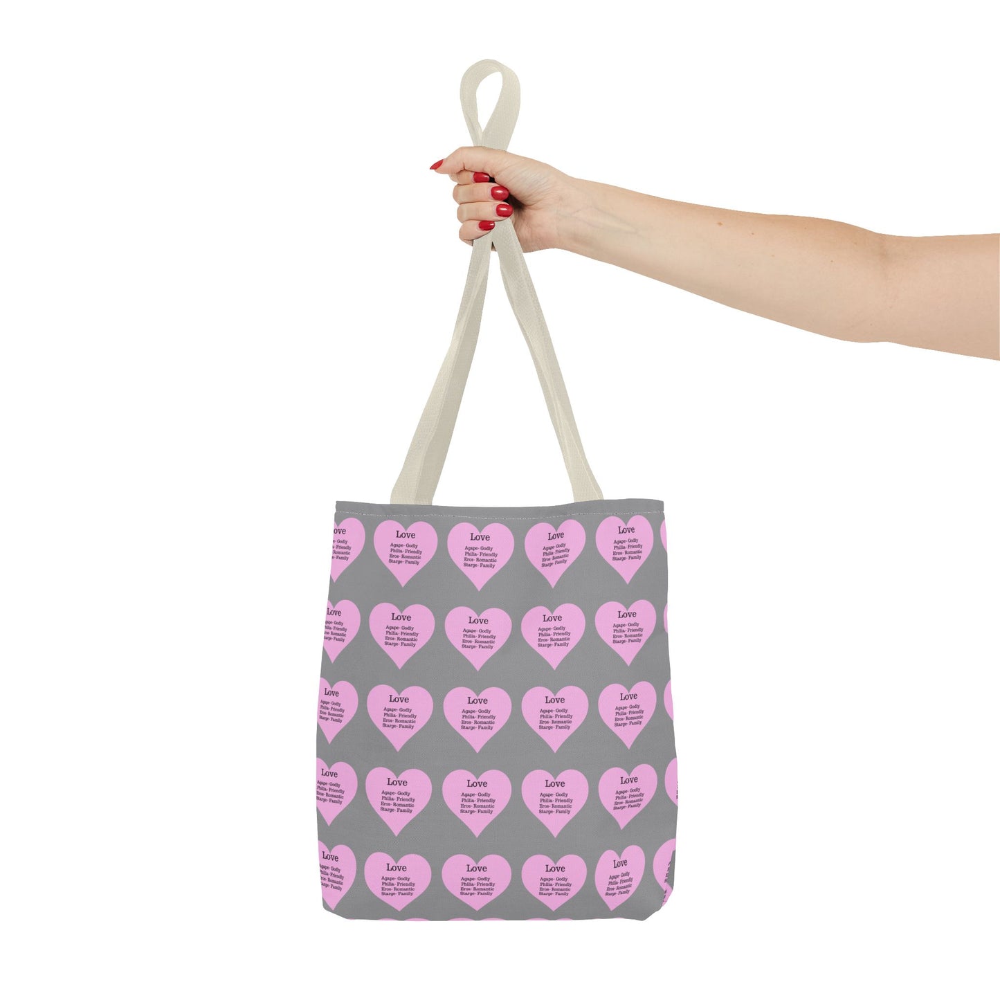 Pink Hearts Tote Bag (Grey)
