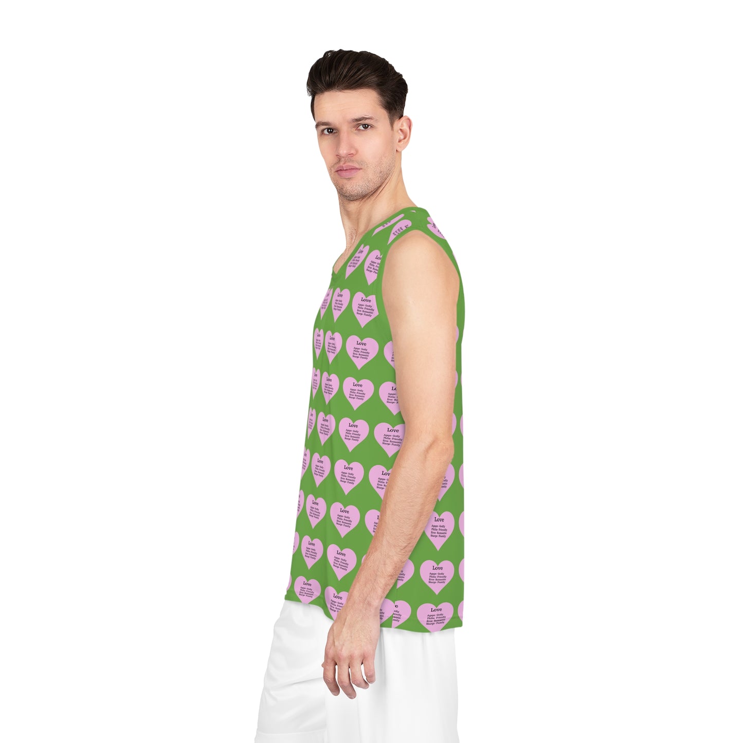 Love Heart All-Over-Print Basketball Jersey (Green)