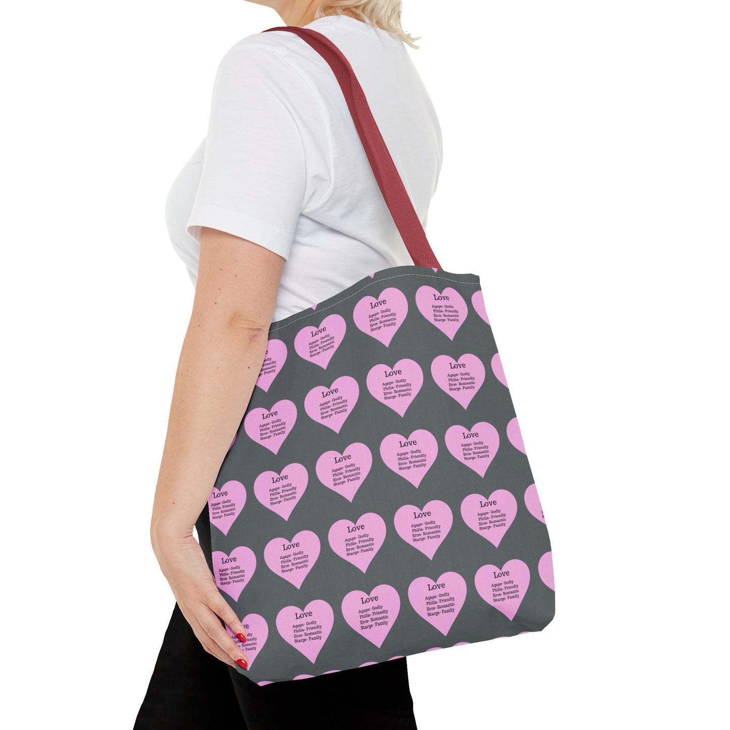 Pink Hearts Tote Bag (Dark grey)