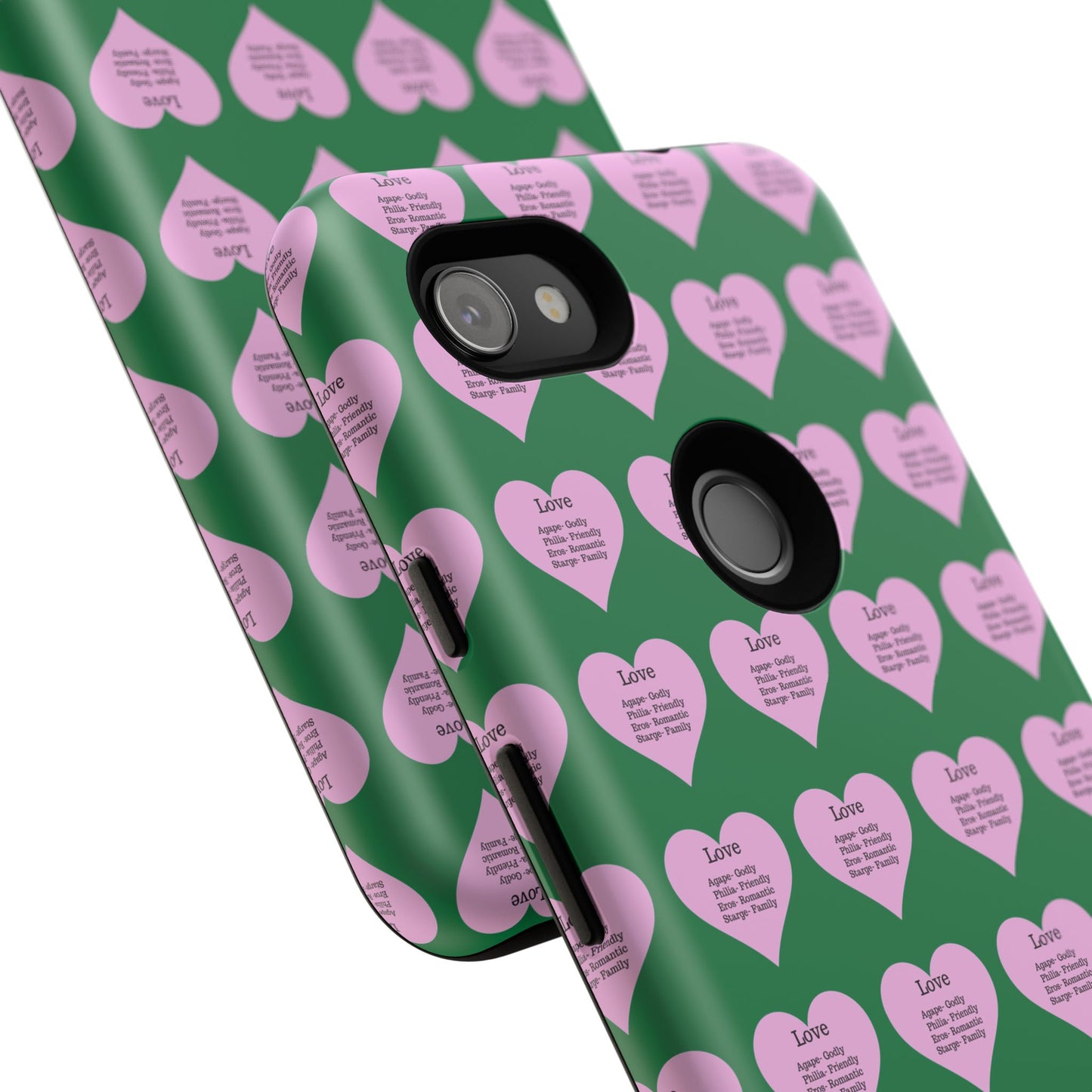 Hearts-A-Flutter Phone Case (iPhone, Google Pixel)(Dark green)