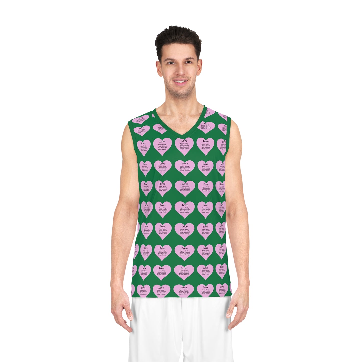 Love Heart All-Over-Print Basketball Jersey (Dark Green)