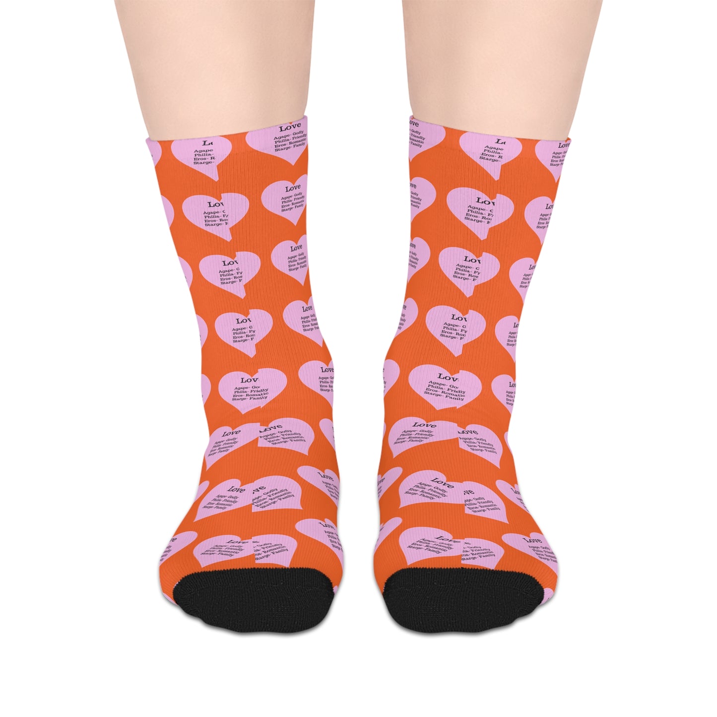 The Love Hearts Mid-Length Socks (Orange)