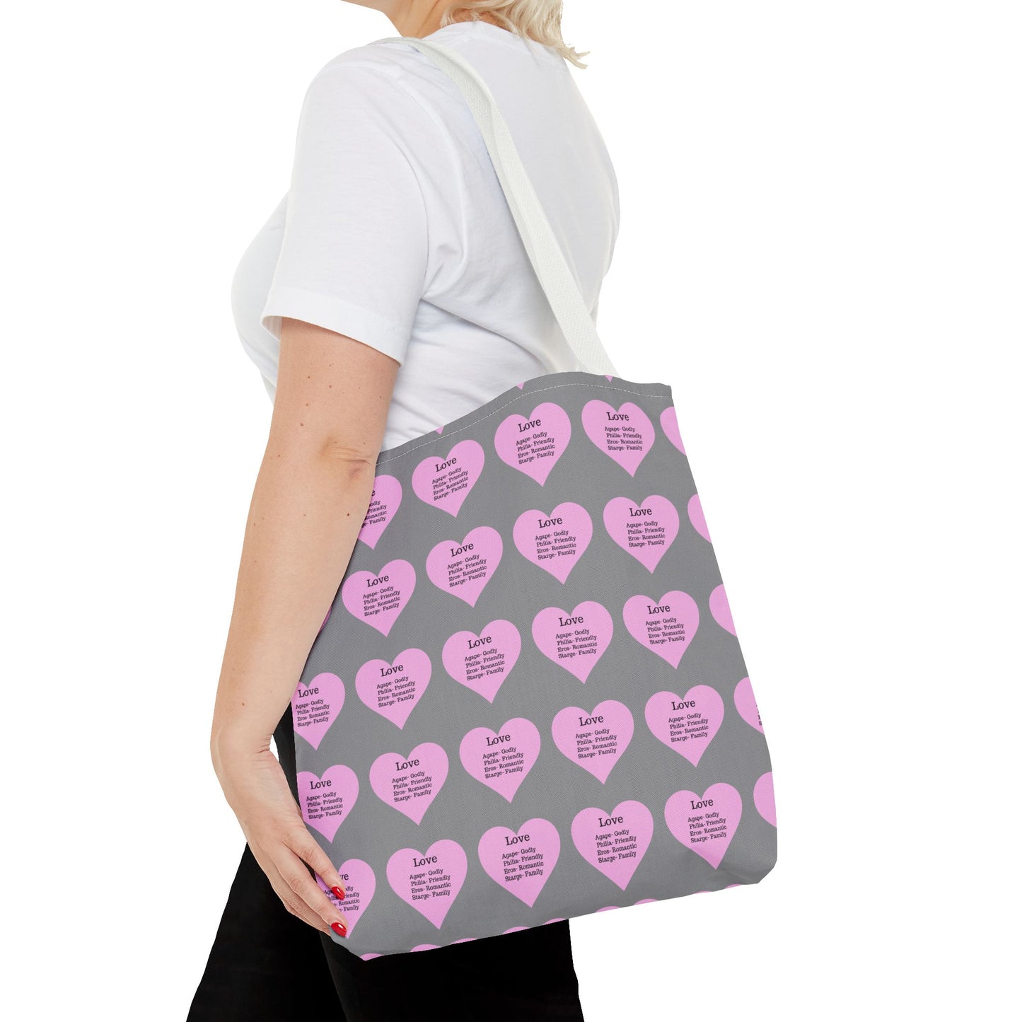 Pink Hearts Tote Bag (Grey)