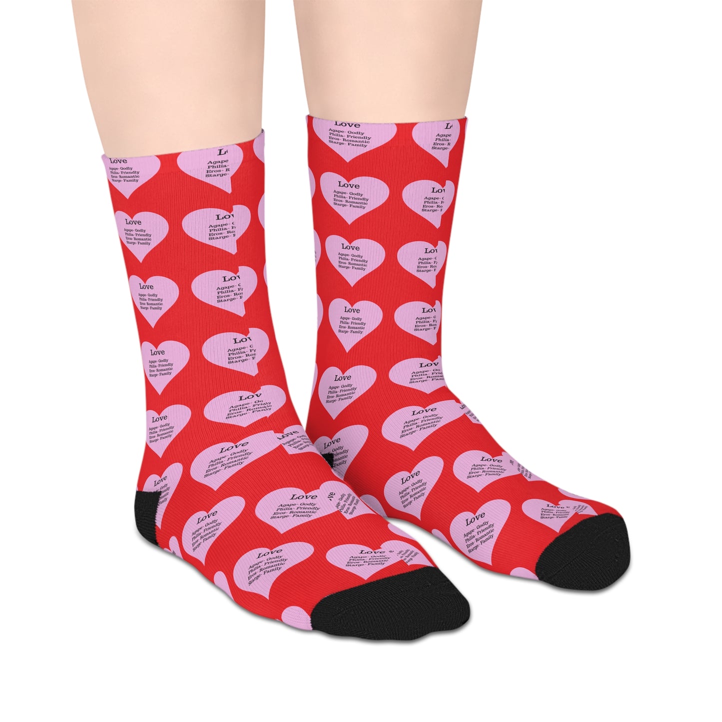 The Love Hearts Mid-Length Socks (Red)