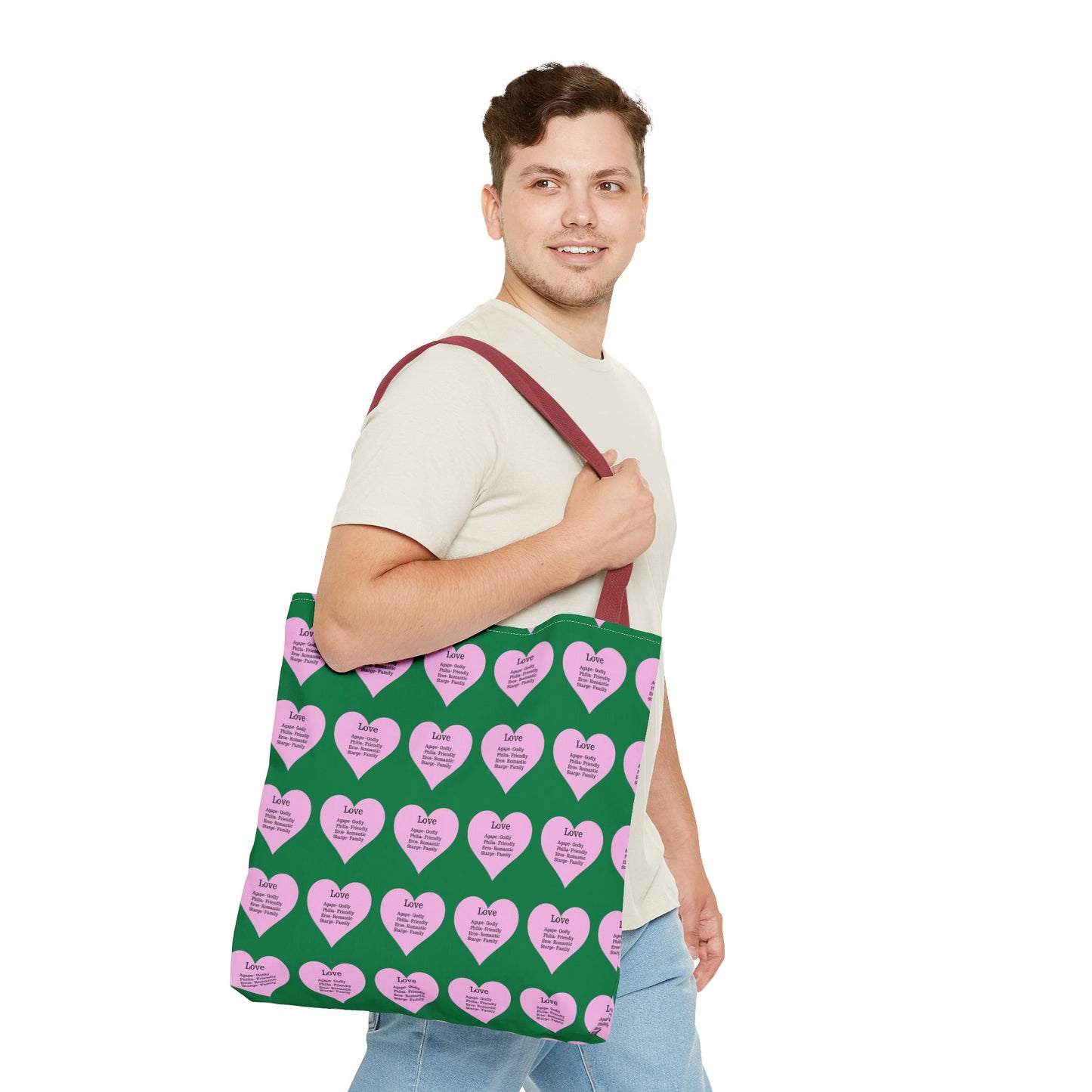 Pink Hearts Tote Bag (Dark green)