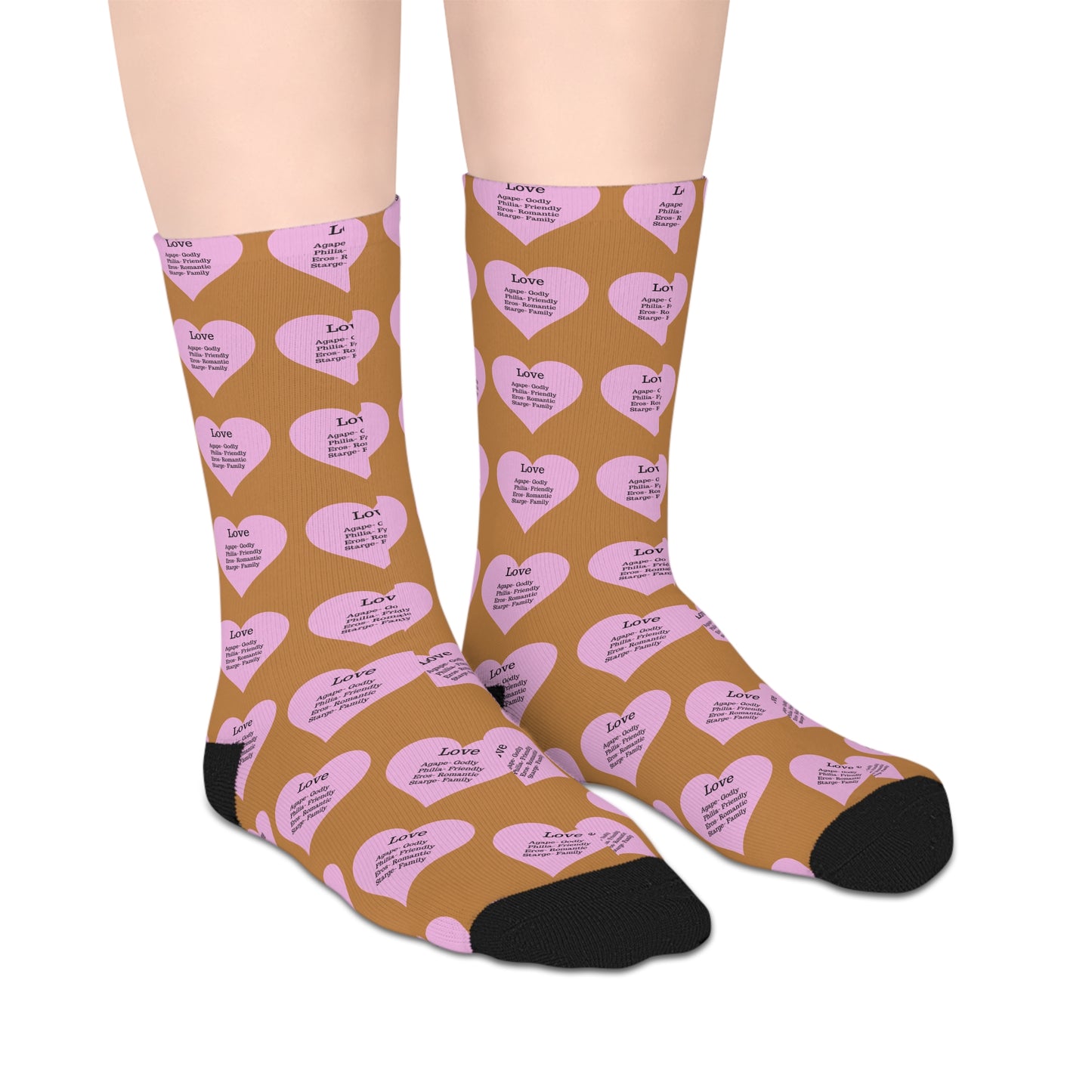 The Love Hearts Mid-Length Socks (Light brown)