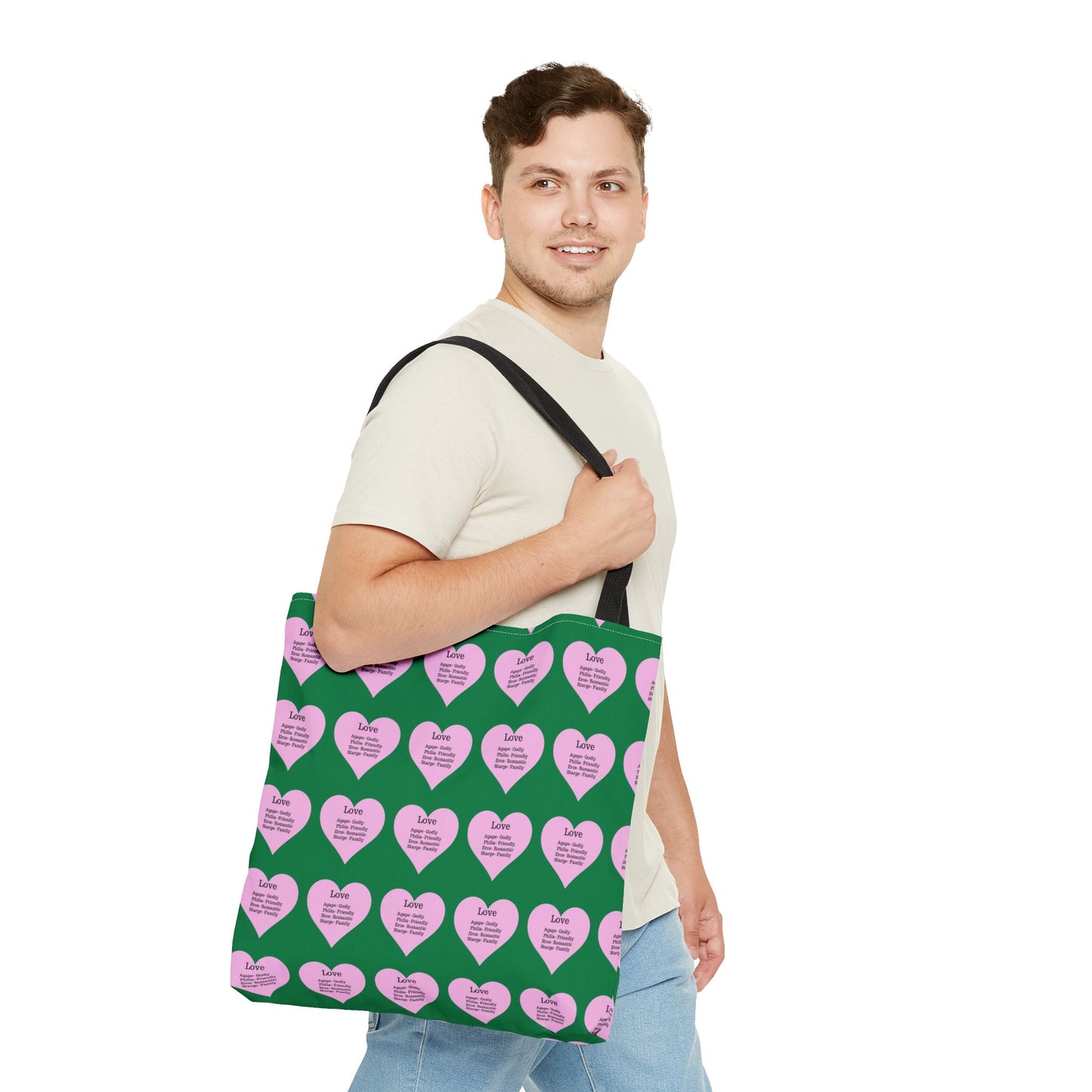 Pink Hearts Tote Bag (Dark green)
