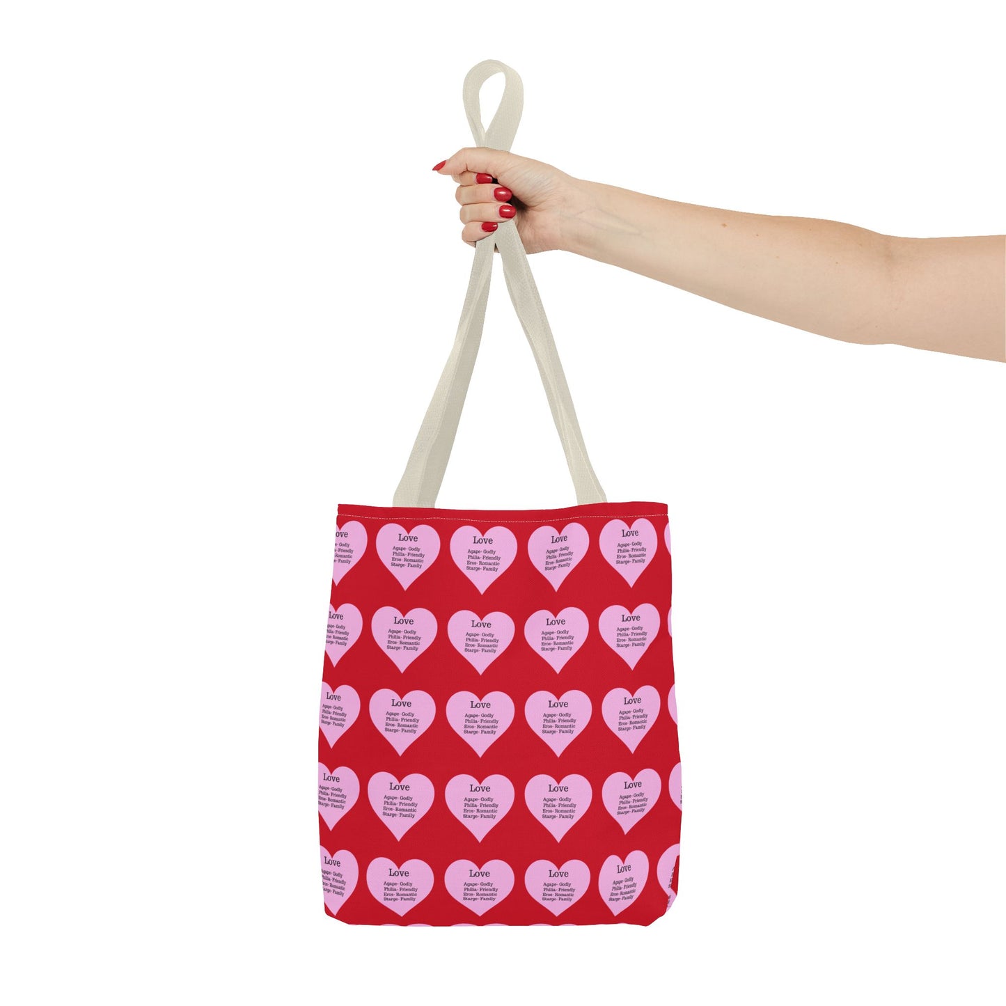 Pink Hearts Tote Bag (Dark red)
