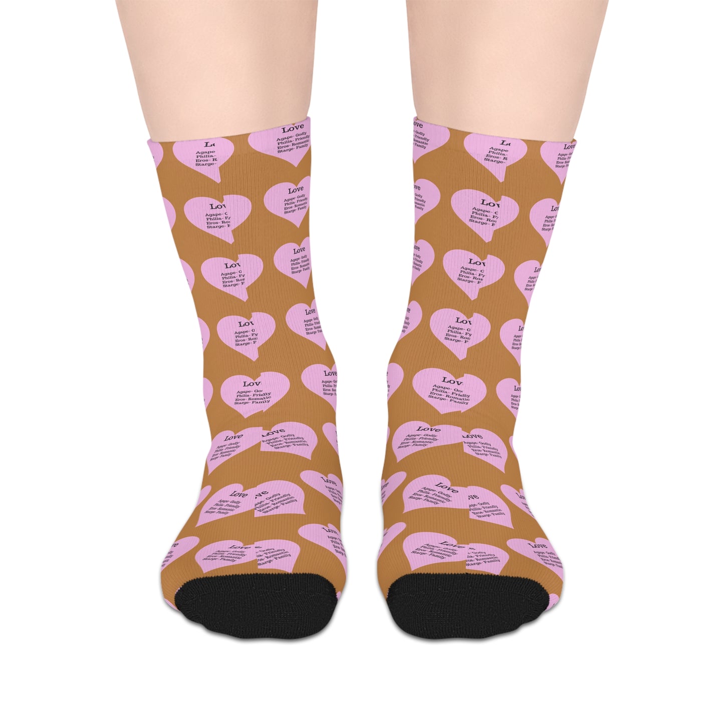 The Love Hearts Mid-Length Socks (Light brown)