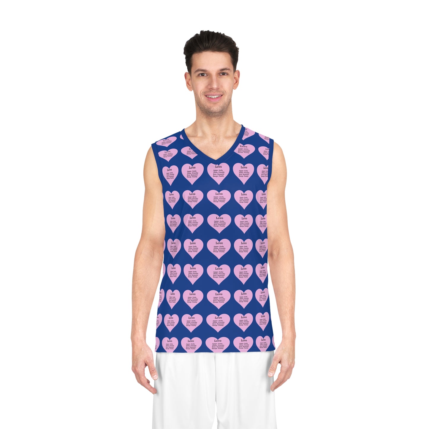Love Heart All-Over-Print Basketball Jersey (Dark Blue)