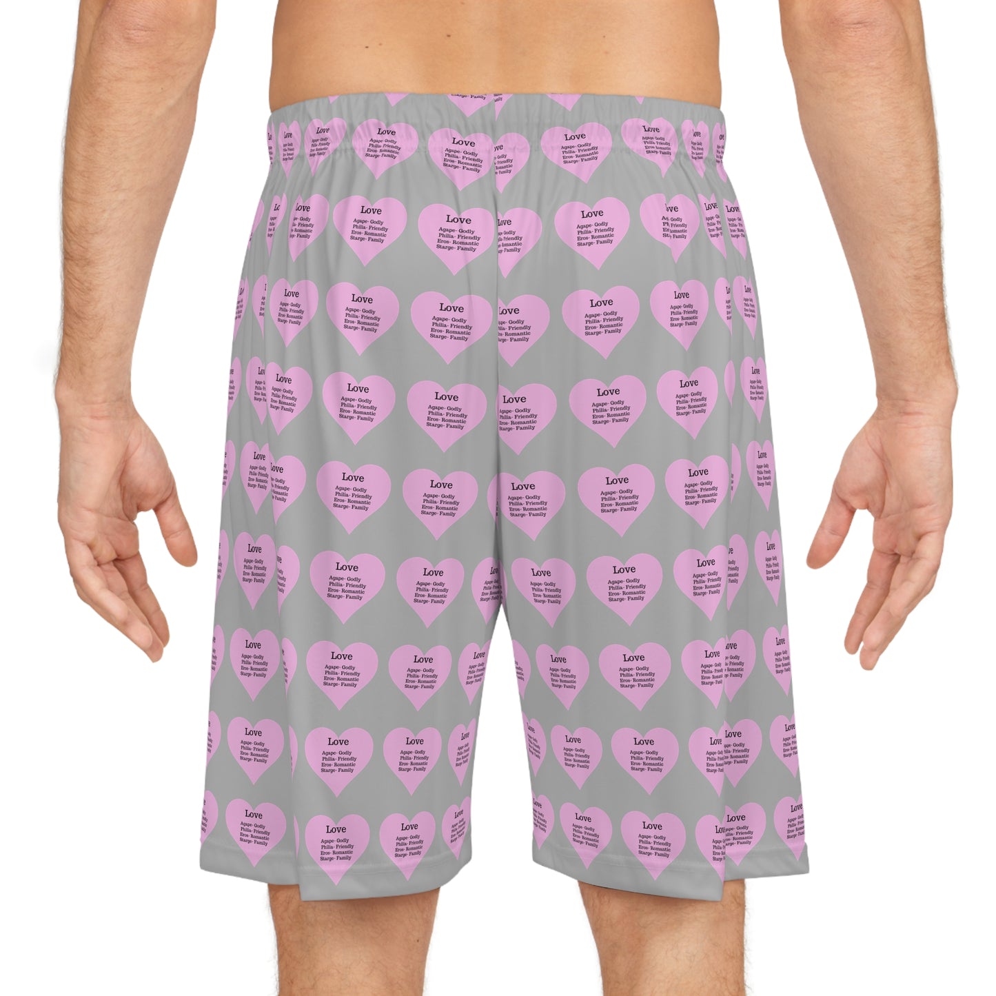 Love Heart All-Over-Print Basketball Shorts (Light Grey)
