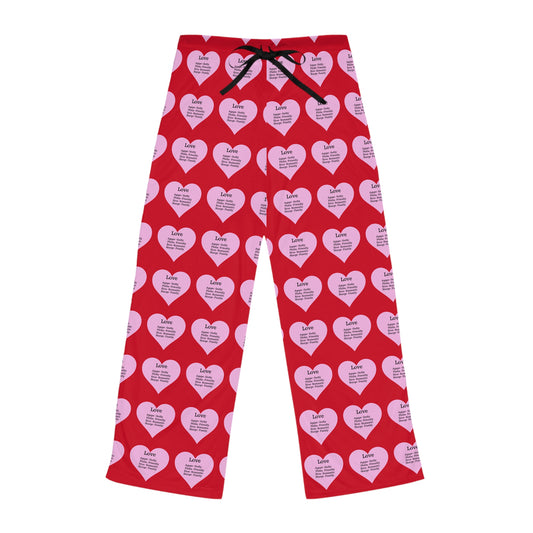 Cozy Heart Print Women's Pajama Pants (Dark Red)