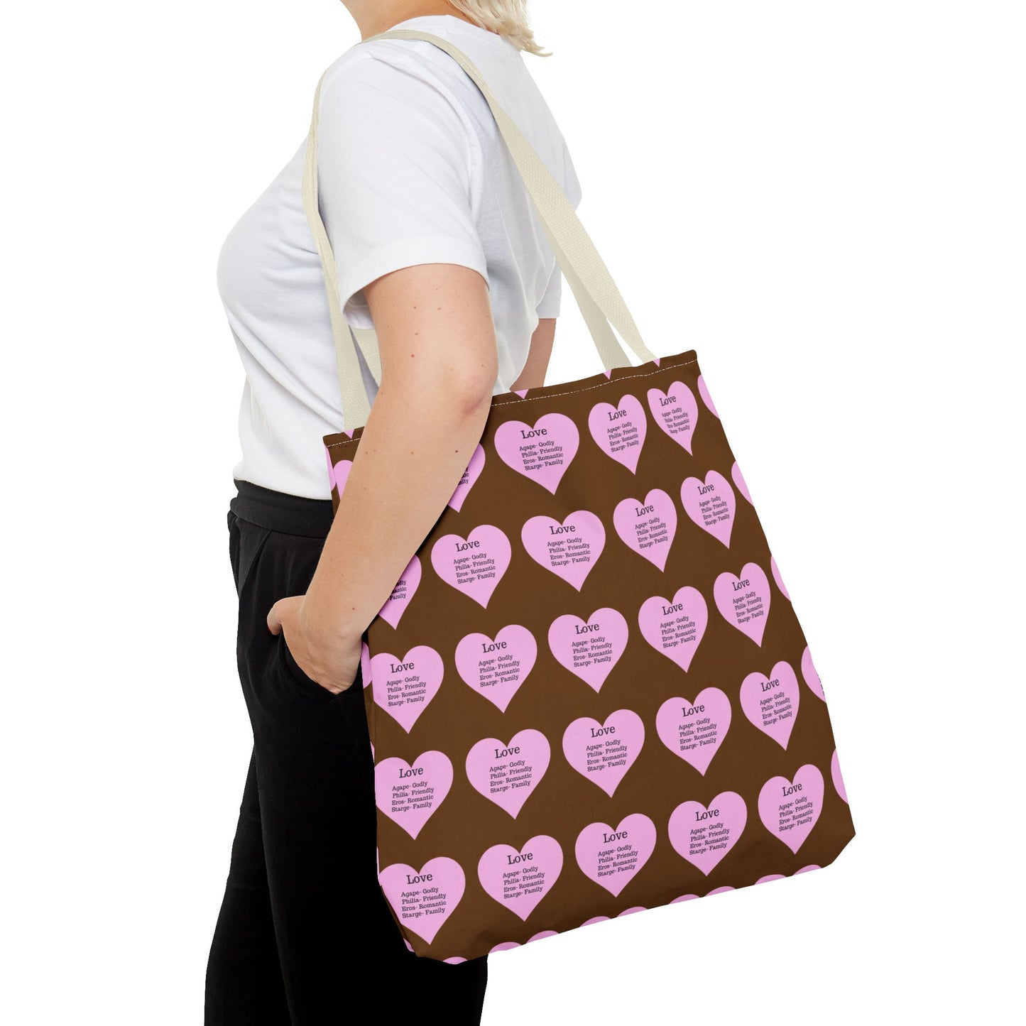 Pink Hearts Tote Bag (Brown)