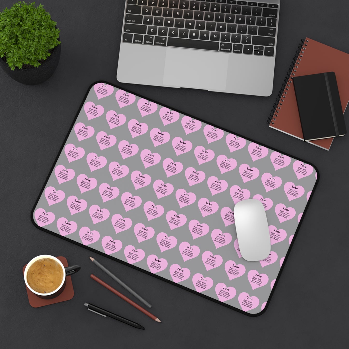 Love Hearts Desk Mat (Grey)