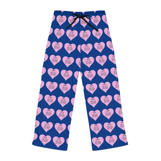 Cozy Heart Print Women's Pajama Pants (Dark Blue)
