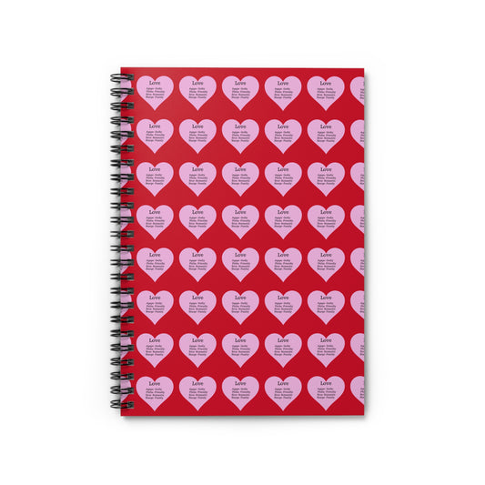 Charming Heart Spiral Notebook Pattern - Ruled Pages (Dark red)