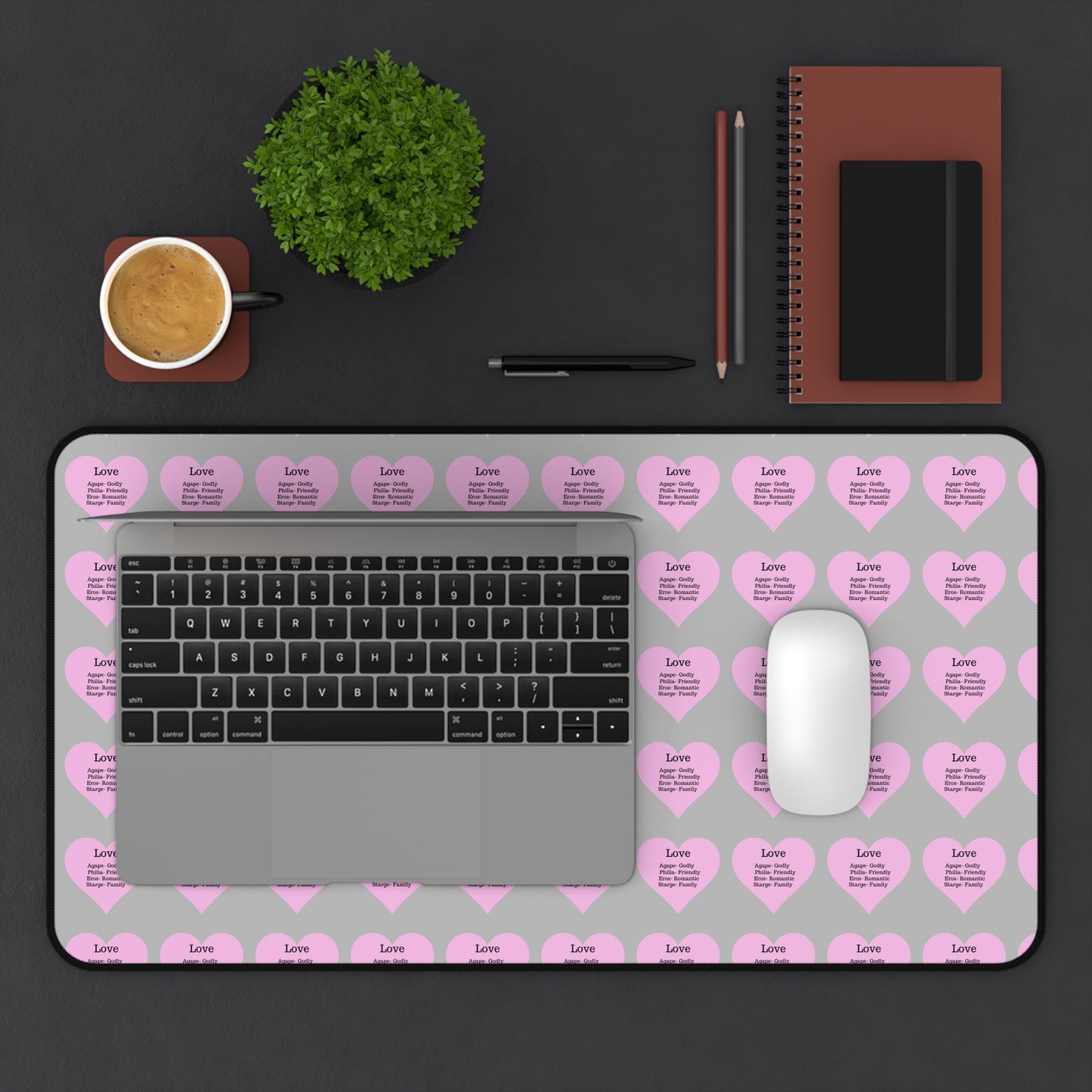 Love Hearts Desk Mat (Light grey)
