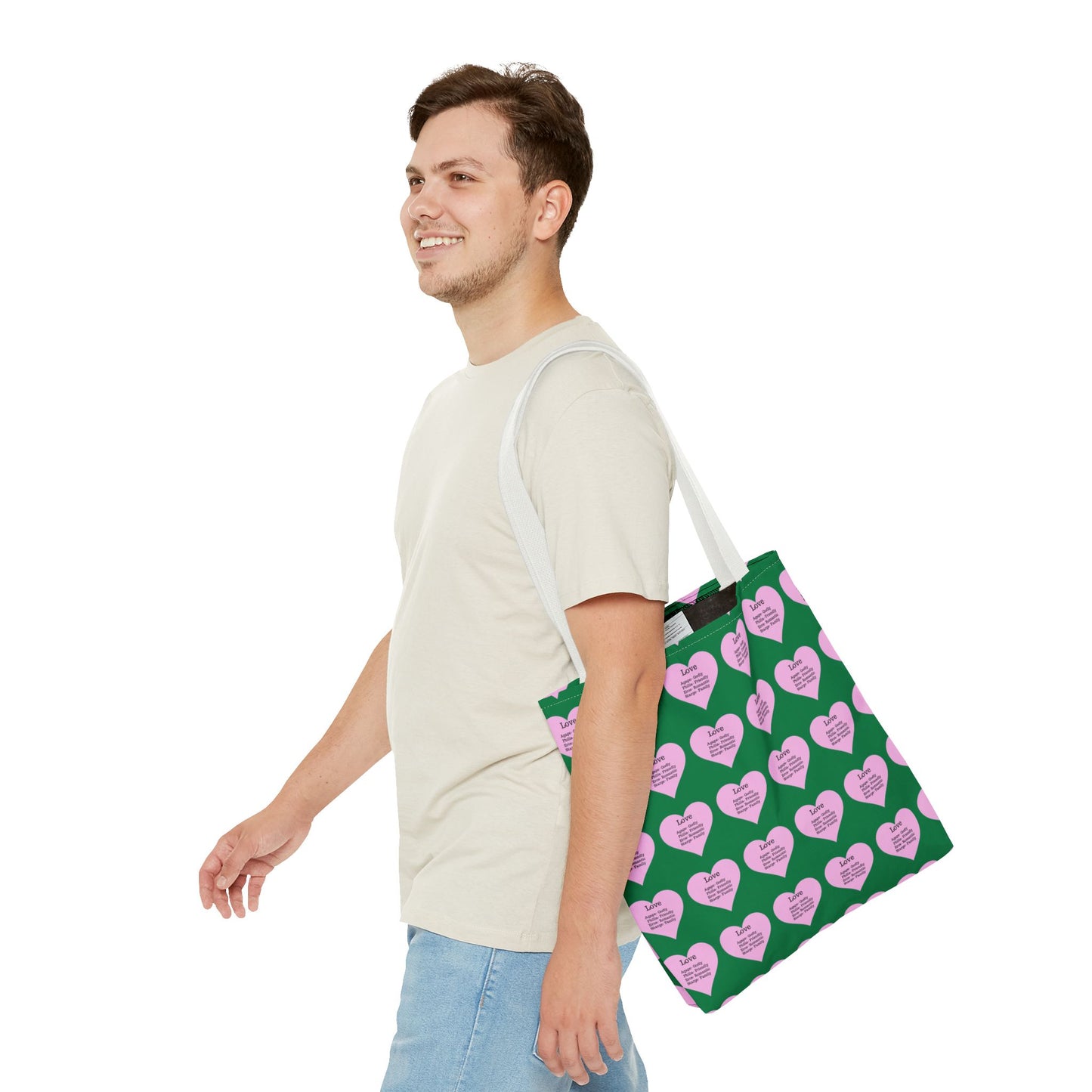 Pink Hearts Tote Bag (Dark green)