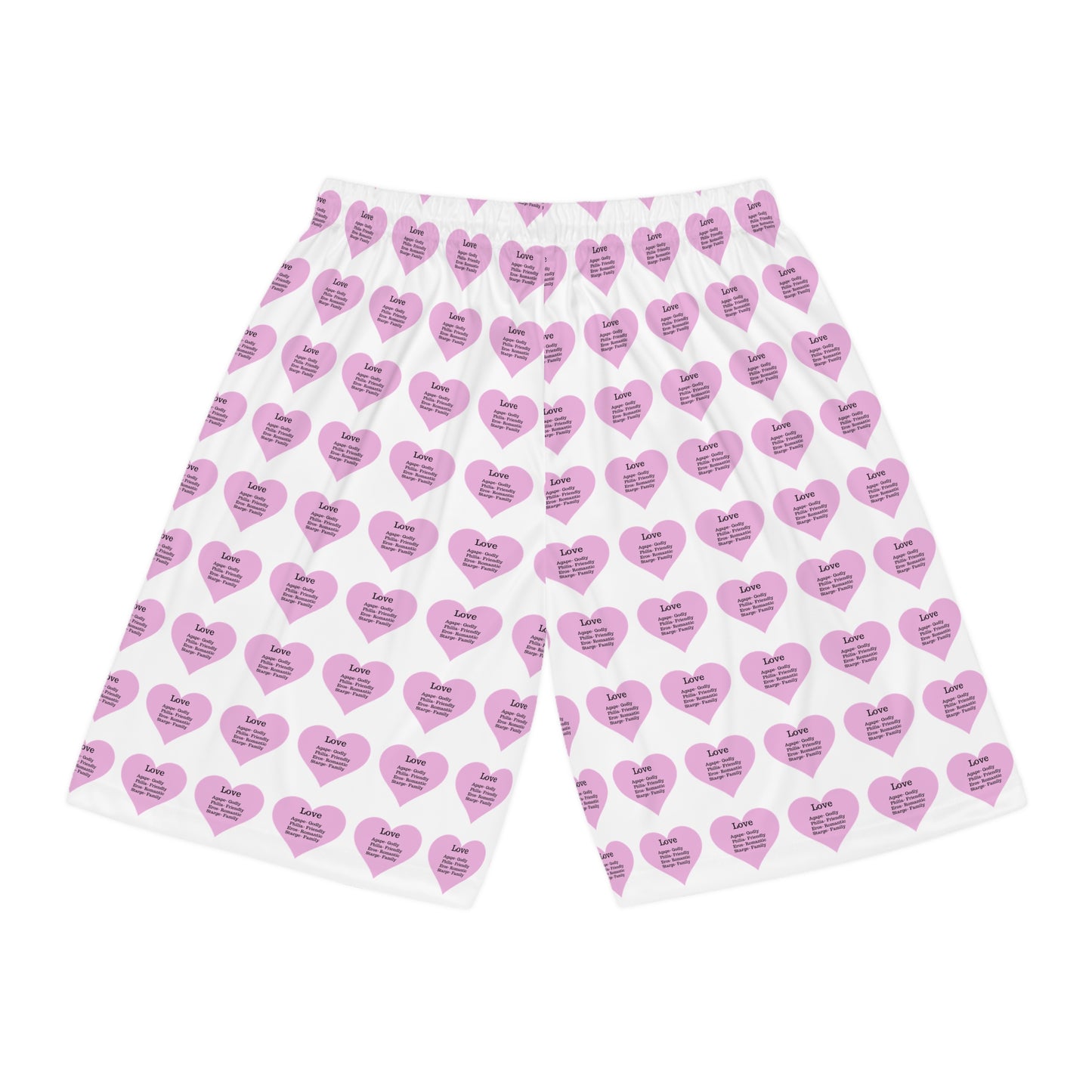 Love Heart All-Over-Print Basketball Shorts (White)