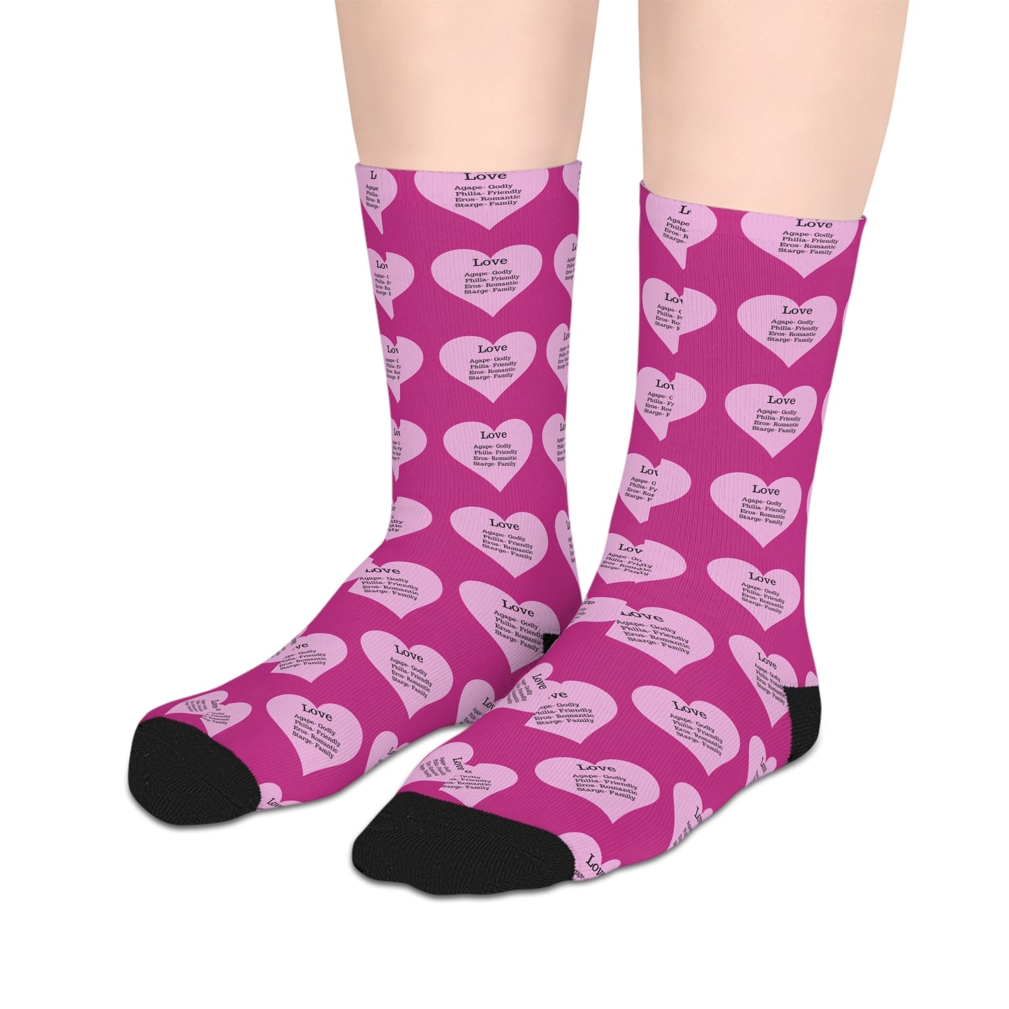 The Love Hearts Mid-Length Socks (Pink)