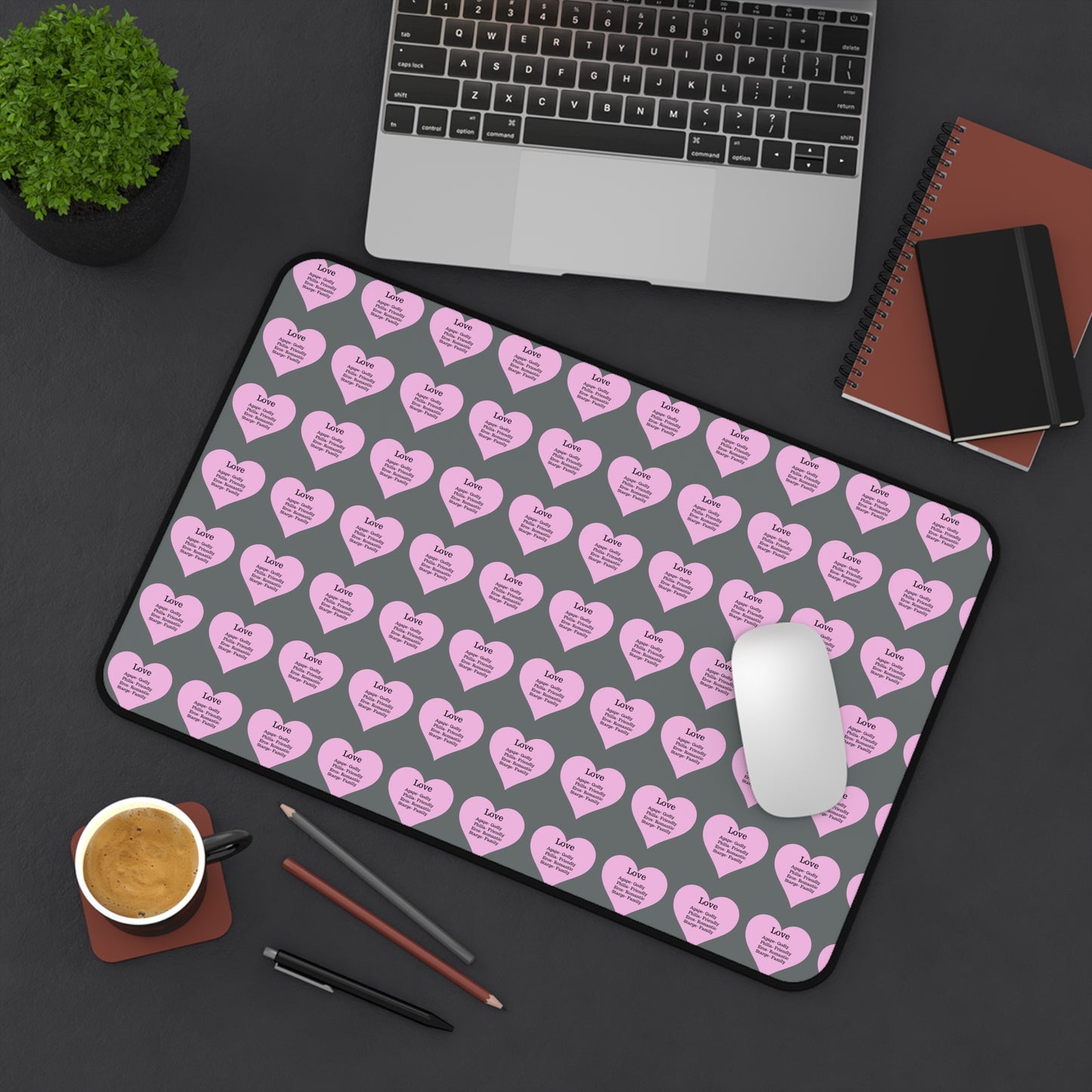 Love Hearts Desk Mat (Dark grey)