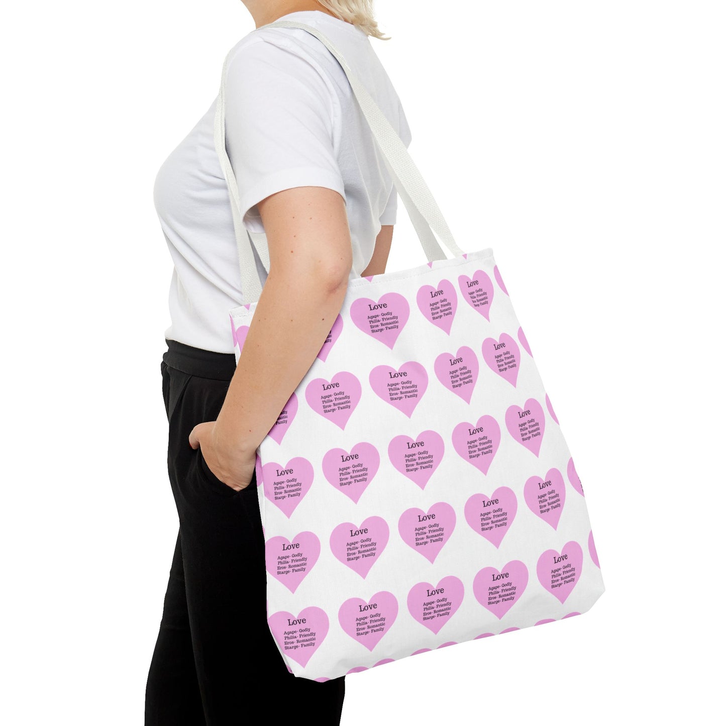Pink Hearts Tote Bag (White)