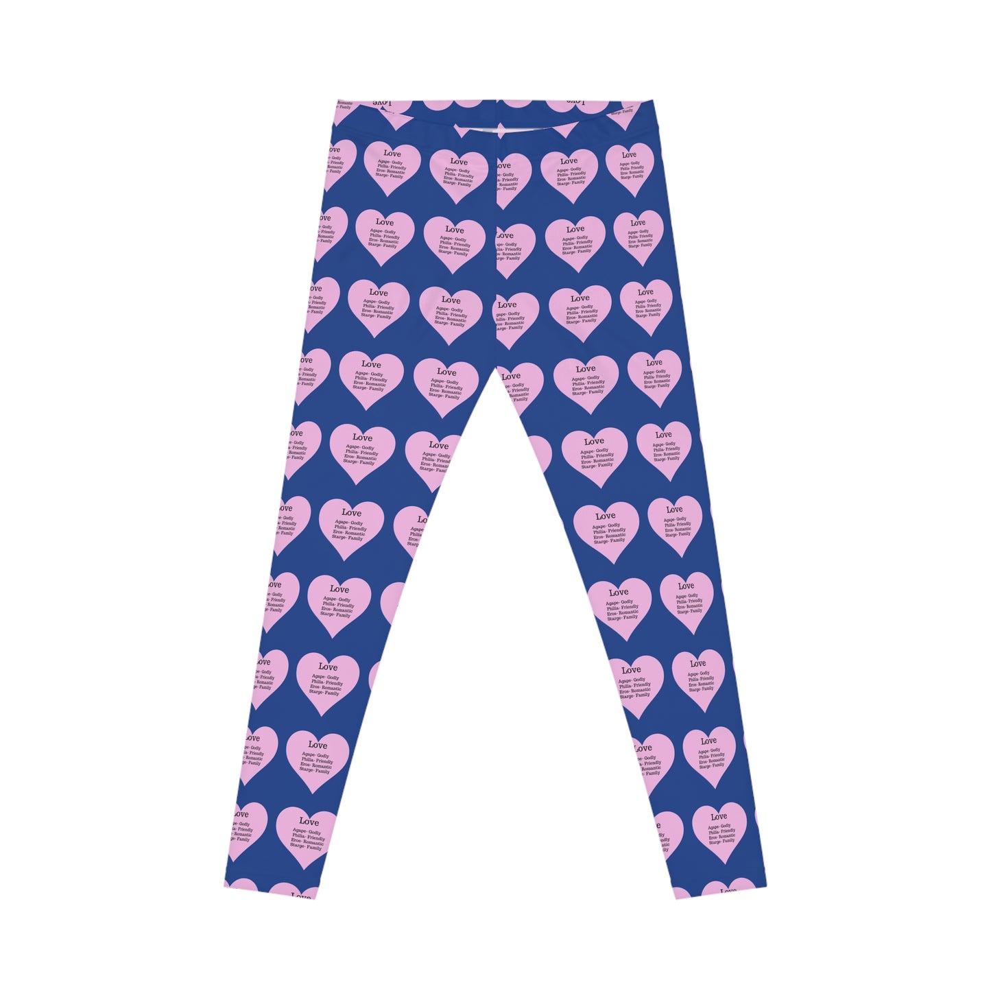 Playful Pink Heart Print Women's Casual Leggings (Dark Blue)