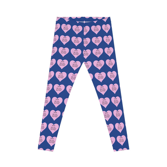 Playful Pink Heart Print Women's Casual Leggings (Dark Blue)