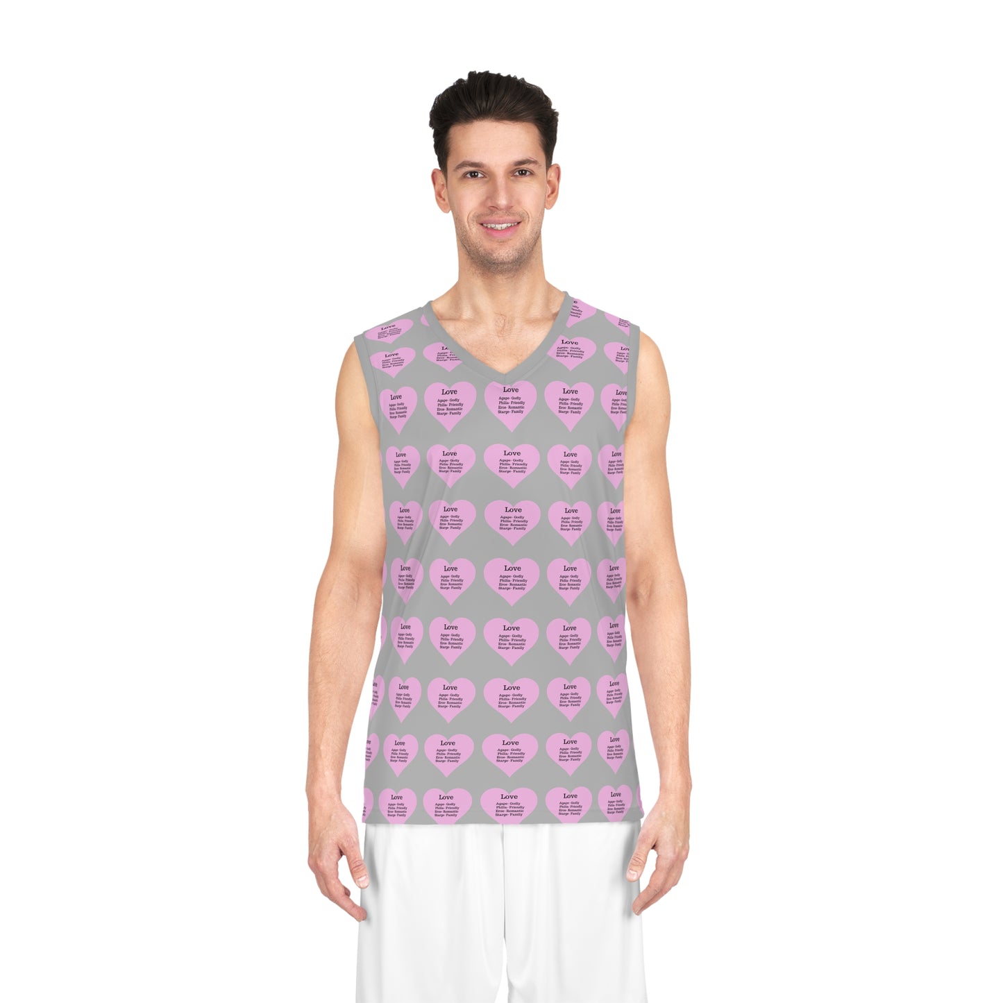Love Heart All-Over-Print Basketball Jersey (Light Grey)