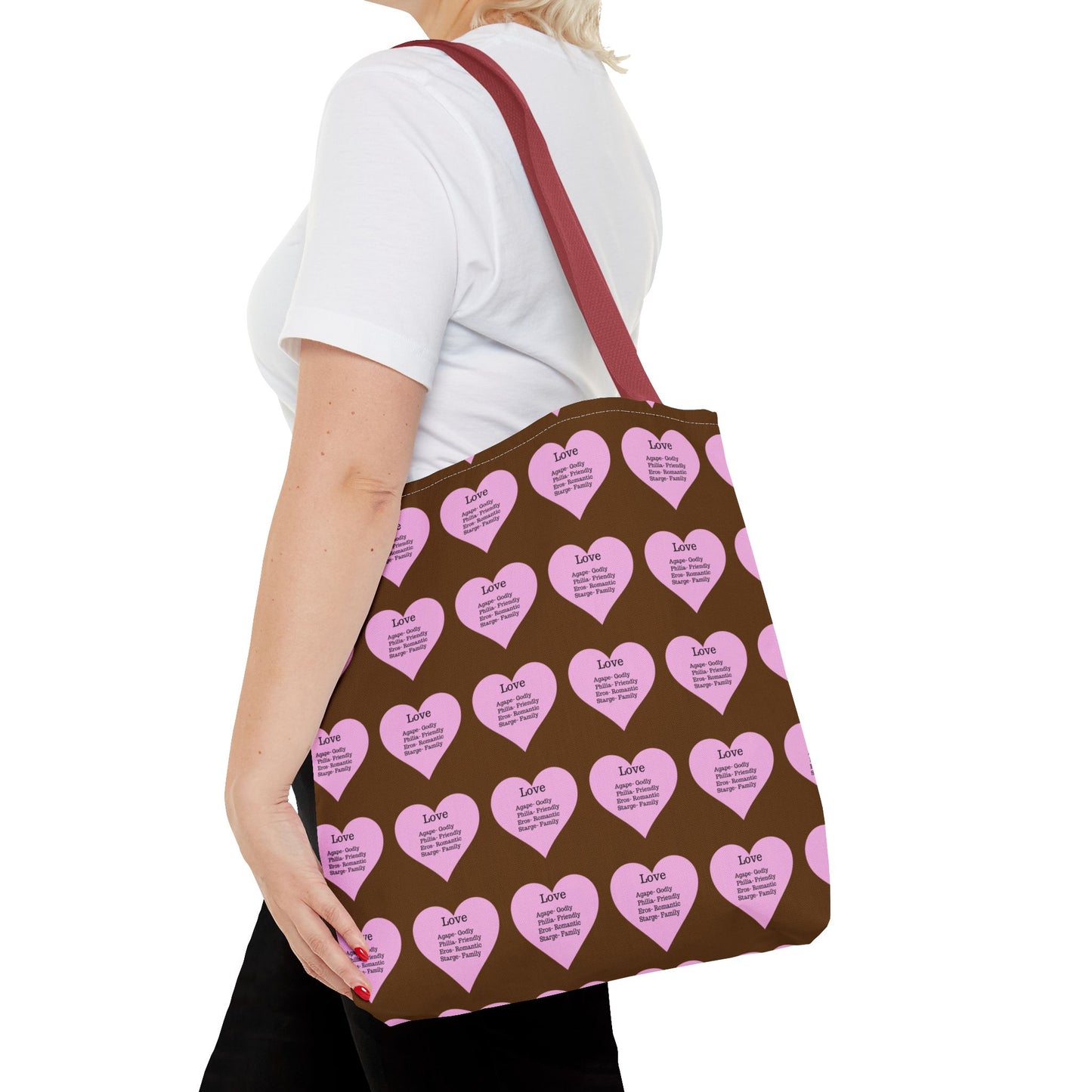 Pink Hearts Tote Bag (Brown)