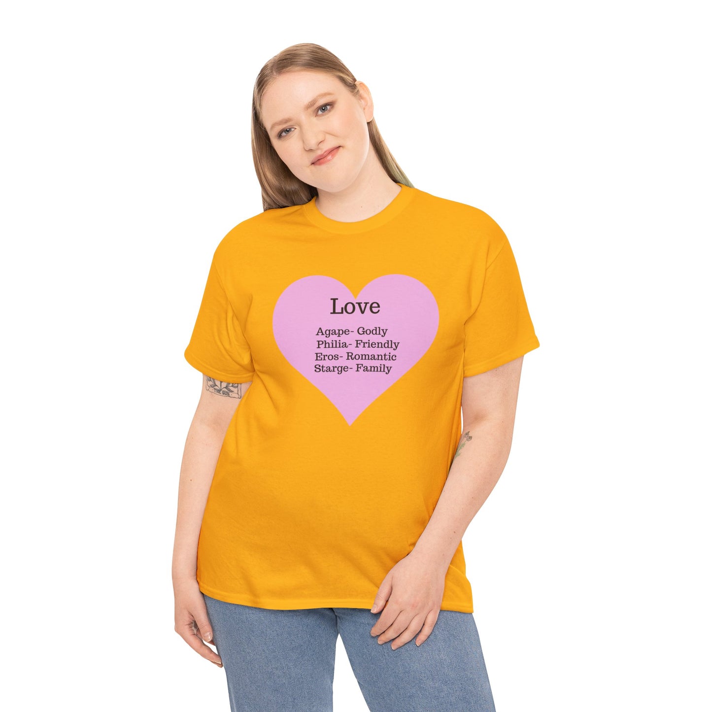 Unisex Love Heart Heavy Cotton T-Shirt - Comfortable Classic Fit Apparel
