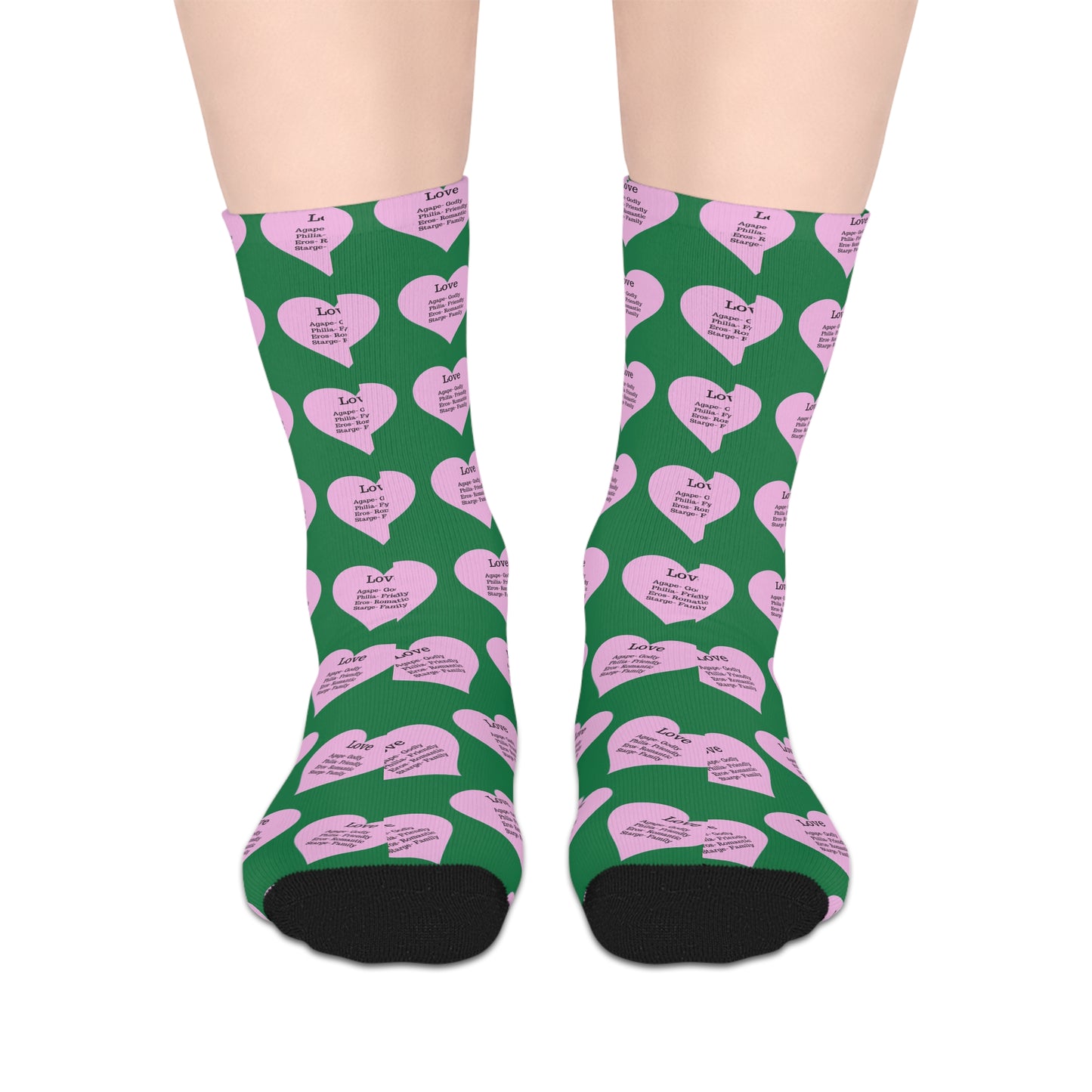 The Love Hearts Mid-Length Socks (Dark green)