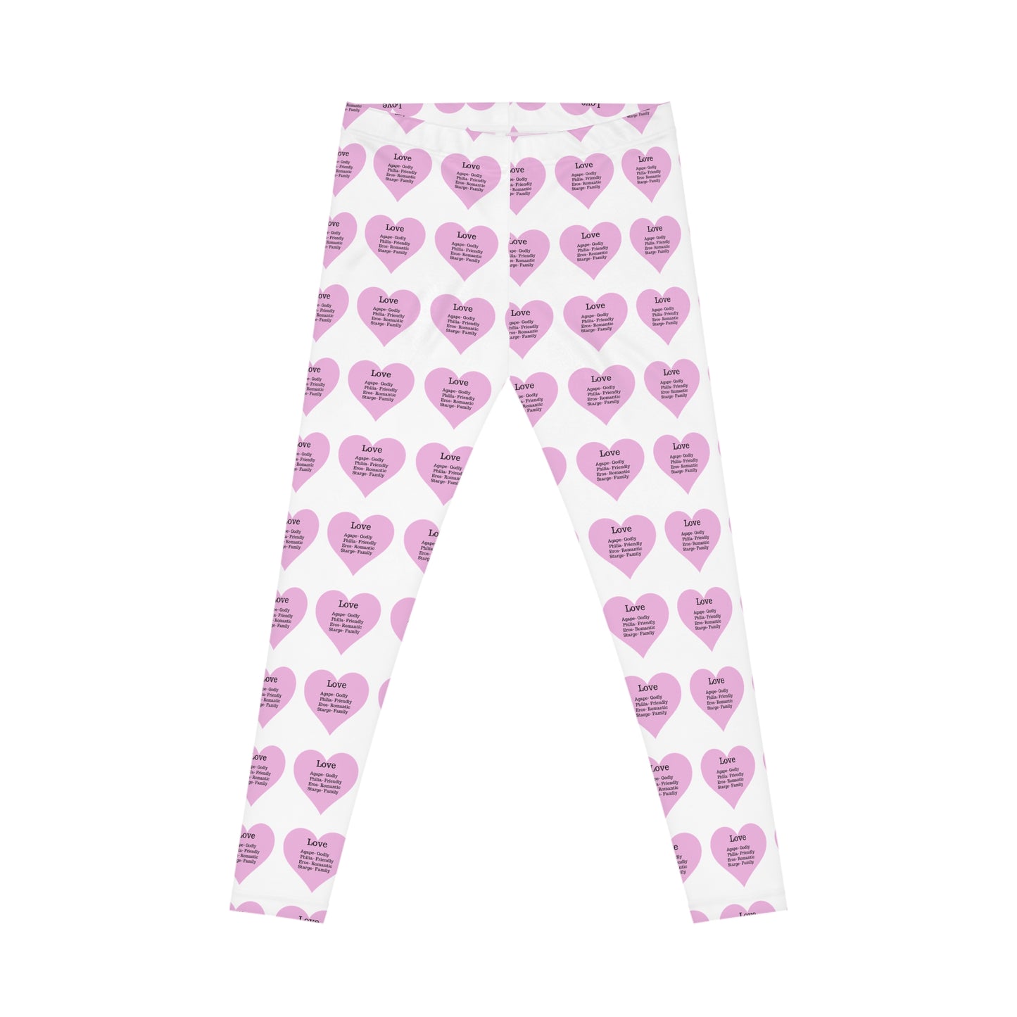 Playful Pink Heart Print Women's Casual Leggings (White)
