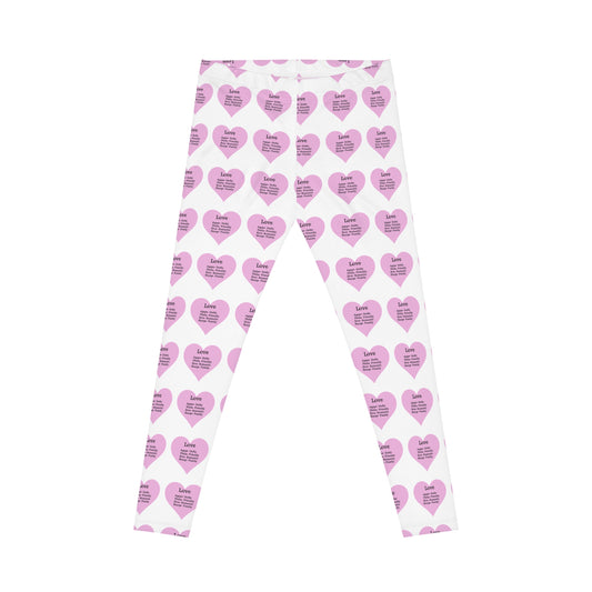 Playful Pink Heart Print Women's Casual Leggings (White)