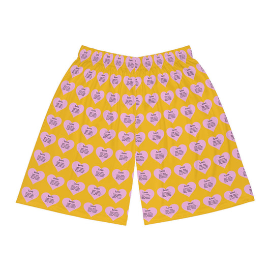Love Heart All-Over-Print Basketball Shorts (Yellow)