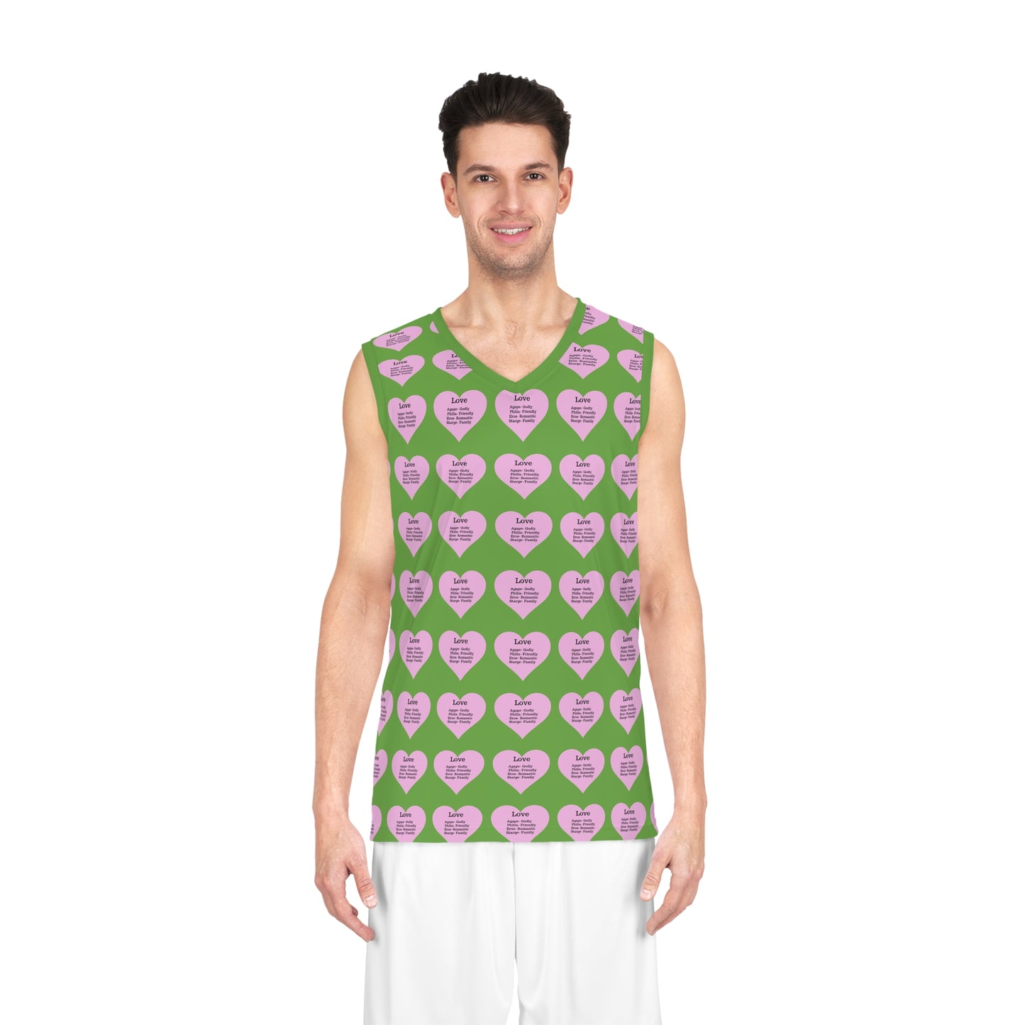Love Heart All-Over-Print Basketball Jersey (Green)