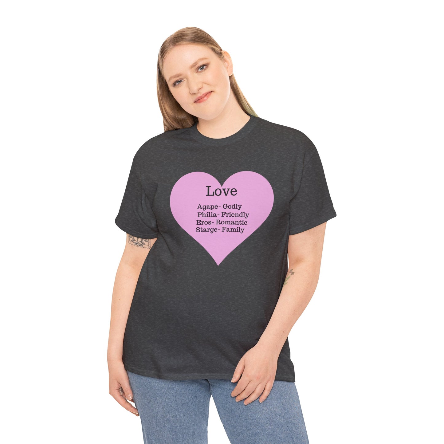 Unisex Love Heart Heavy Cotton T-Shirt - Comfortable Classic Fit Apparel