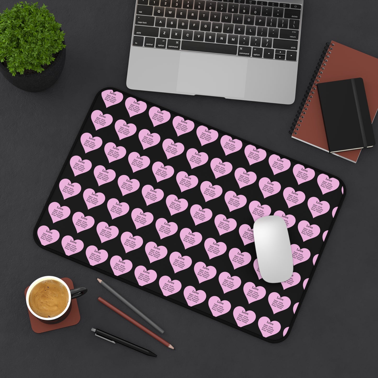 Love Hearts Desk Mat (Black)
