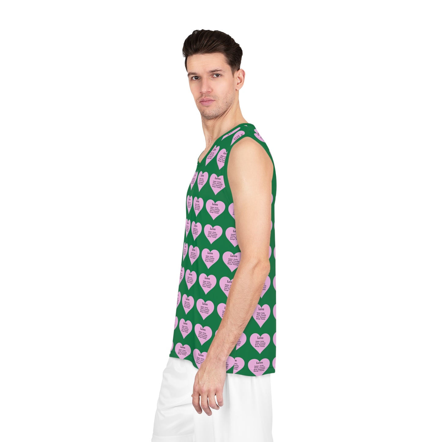 Love Heart All-Over-Print Basketball Jersey (Dark Green)