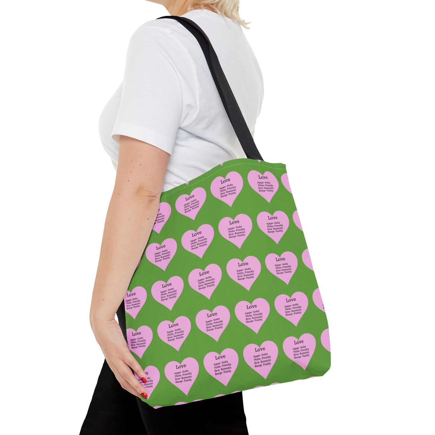Pink Hearts Tote Bag (Green)