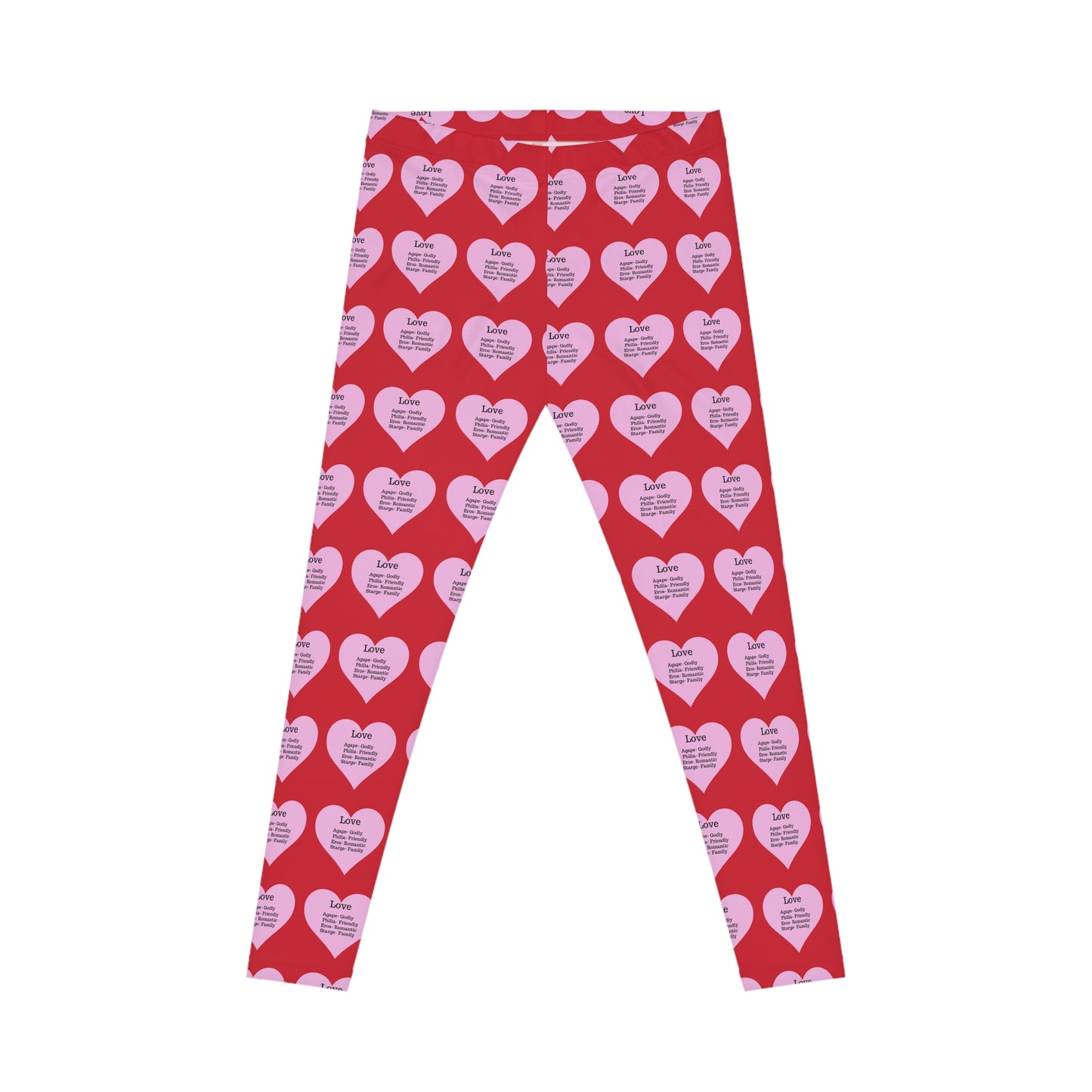 Playful Pink Heart Print Women's Casual Leggings (Dark Red)