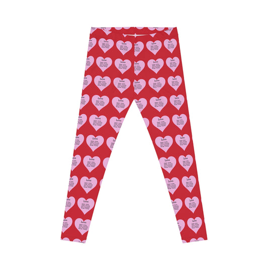 Playful Pink Heart Print Women's Casual Leggings (Dark Red)