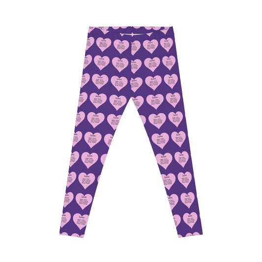 Playful Pink Heart Print Women's Casual Leggings (Purple)